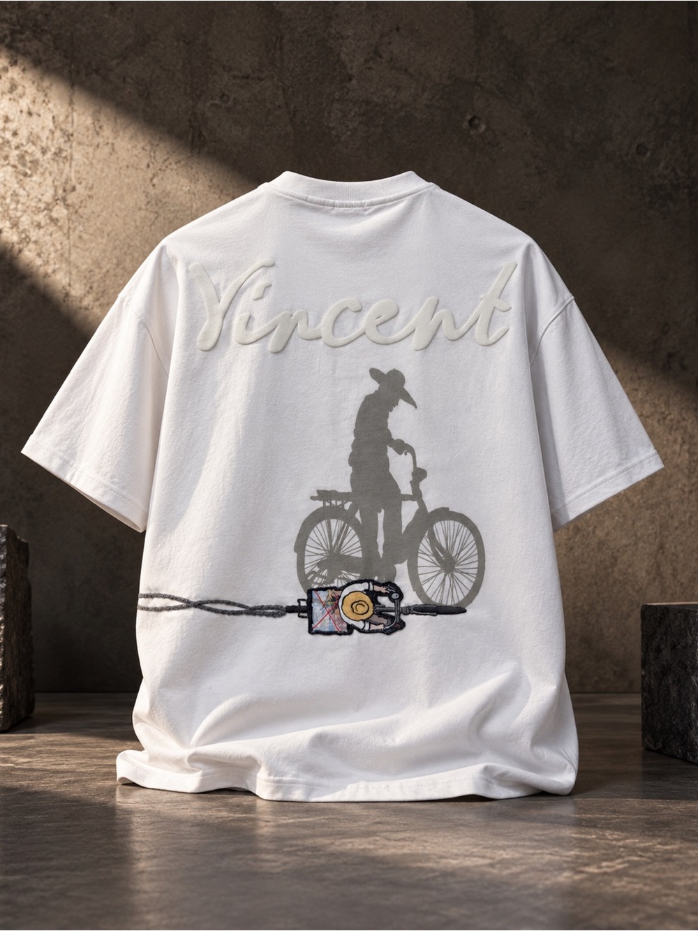 Premium Vincent Bicycle Patchwork Tee – 100% Cotton
